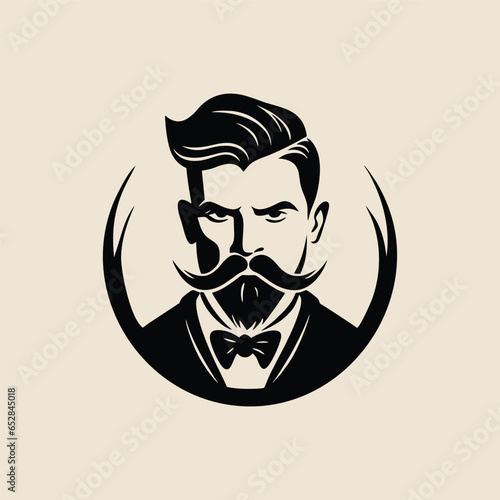 Stylish barber shop logo featuring a dashing man with a beard and mustache.