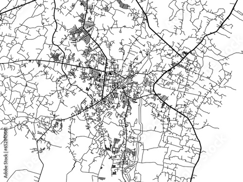 Vector road map of the city of Chanthaburi in Thailand with black roads on a white background.
