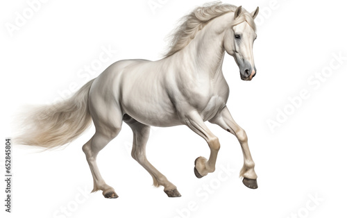 Lipizzaner white Horse in Movement Isolated on Transparent Background PNG. Generative AI