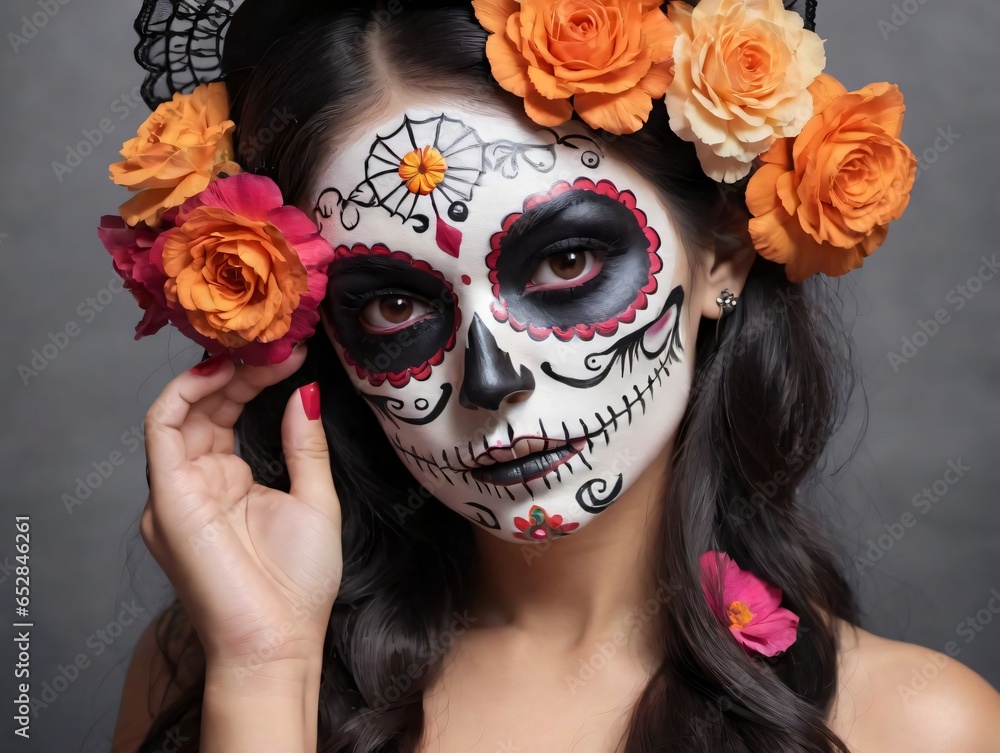 A Woman With A Sugar Skull Face Paint A Woman With A Sugar Skull Face Paint