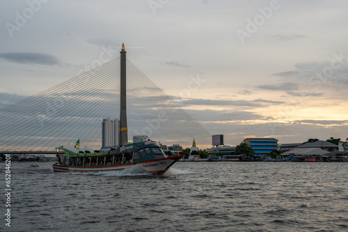 The Nonthaburi Bridge and the Chao Phraya River of the Capital City and Metropolis Bangkok Thailand Southeast Asia 