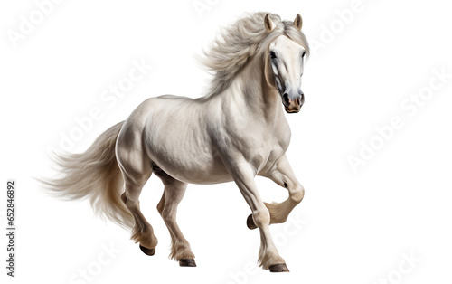 Mustang White Horse in Movement Isolated on Transparent Background PNG. Generative AI