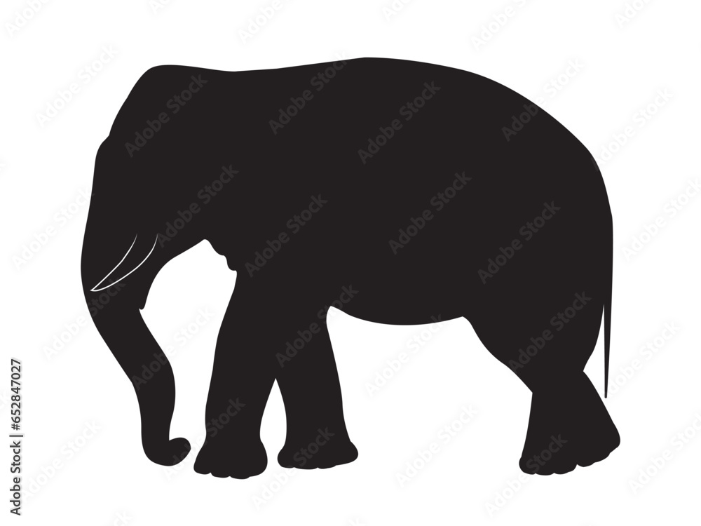 Fototapeta premium Silhouette of a elephant, side view. Vector illustration isolated on white background