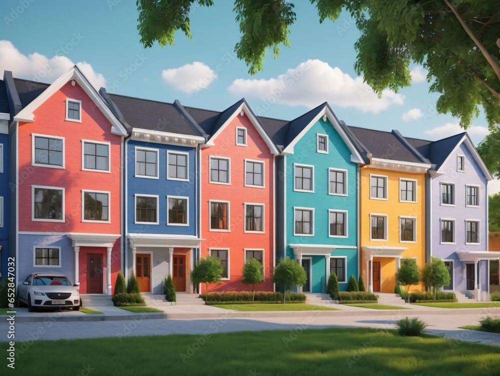 A Row Of Multi - Colored Houses A Row Of Multi - Colored Houses