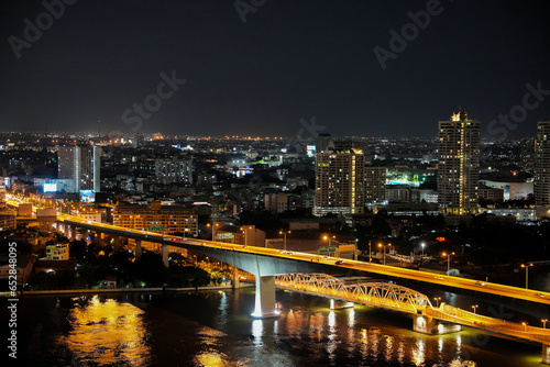 The Chao Phraya River and the Cityscape of Bangkok in Thailand Asia