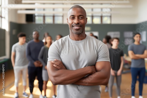 Black Male Physical Education Teacher Employee Work Role Work Environment Background Generative AI