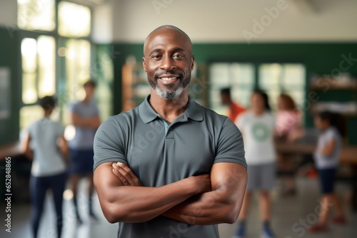 Black Male Physical Education Teacher Professional Job Work Environment Background Generative AI