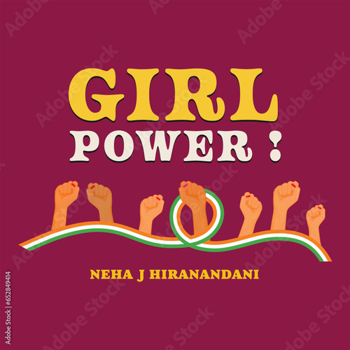 Feminist womens demonstration, revolution, protest raised arm fist Fight for Your Rights banner. Arm silhouette vector illustration.