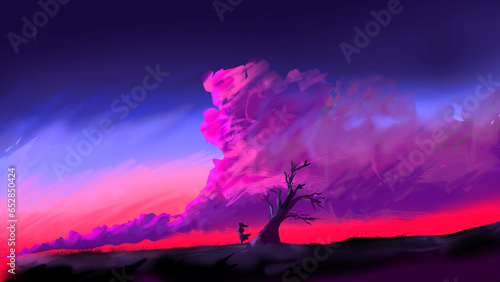 sunset in the mountains digital art painting 3d illustration