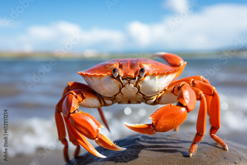 a crab with a sea background