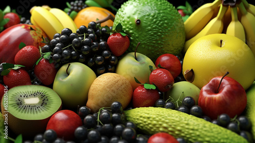 Background of fruits  vegetables and berries. Fresh food  generative AI