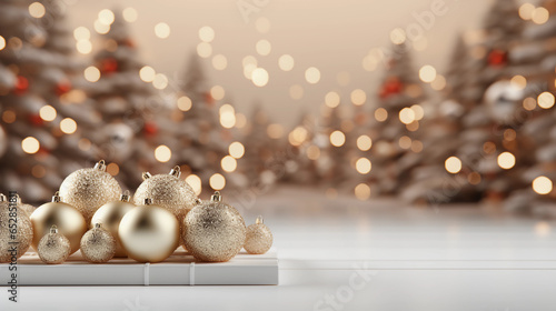 fondo navideño  de color blanco con esferas mexicanas y luces de boken brillante en fondos blancos y plateados  ideal para invitaciones o publicaciones navideñas esperas decoradas en plata photo