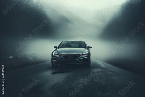 Beautiful car in nature. Expensive car in fog © alas_spb