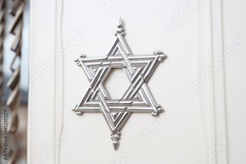 Fotografie, Obraz silver star of david on a white synagogue wall