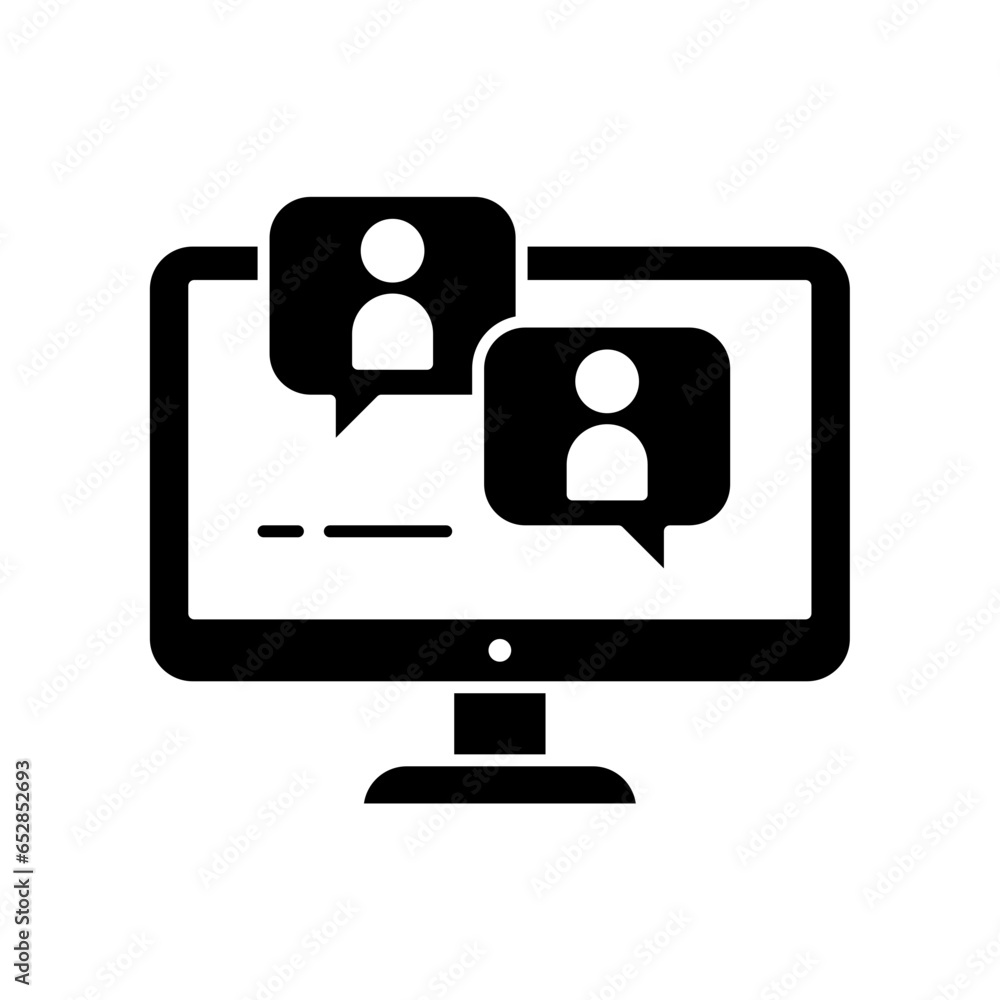Webinar concept, online course, distant education, video lecture, internet group conference, training test, work from home, easy communication, vector icon Webinar concept, online course, distant education, video lecture, internet group conference, training test, work from home, easy communication, vector icon