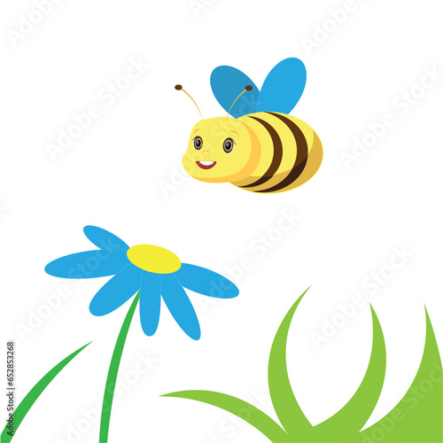 Vector bee. Cute baby character. Bee is flying to the flower. Flat illustration. Suitable for animation  using in web  apps  books  education projects. No transparency  solid colors only. 