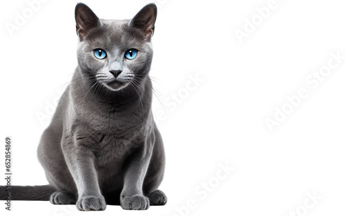 Russian Blue Cat in Sitting Isolated on Transparent Background PNG. Generative AI