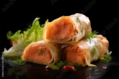 Spring roll with salted salmon