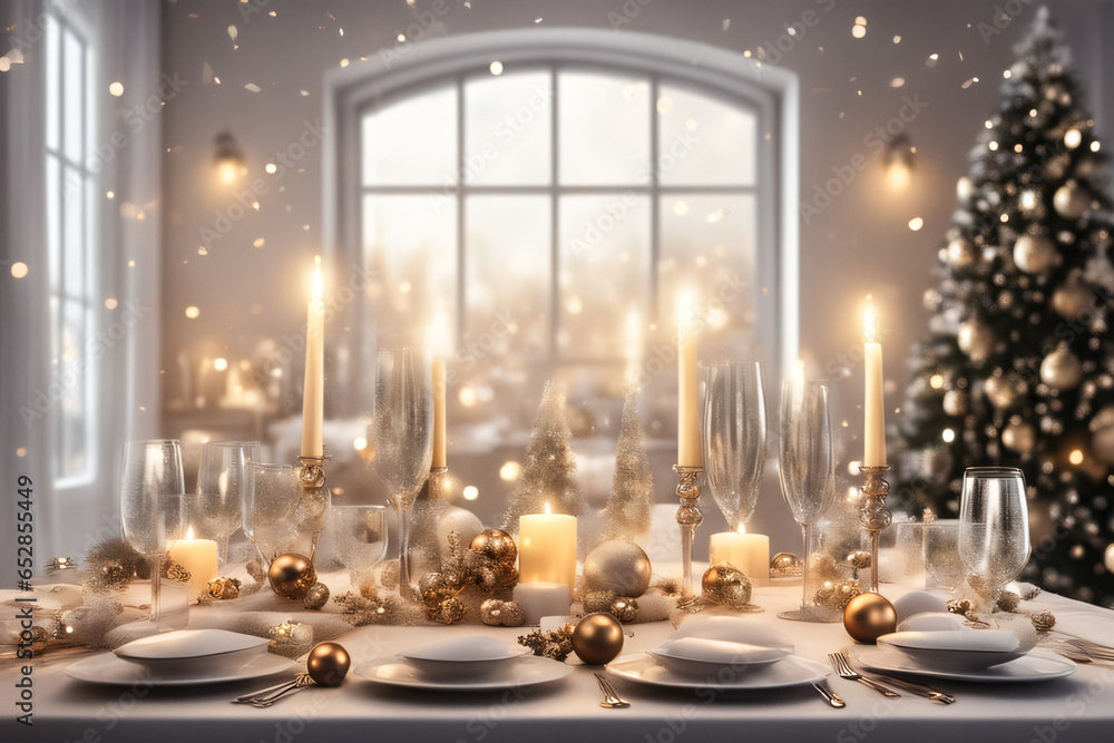  Festive table setting for Christmas. Generative AI 