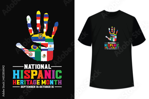 Happy National Hispanic Heritage Month Celebrate National Latino Countries Retro Vintage Hand Flags Shirt print template
