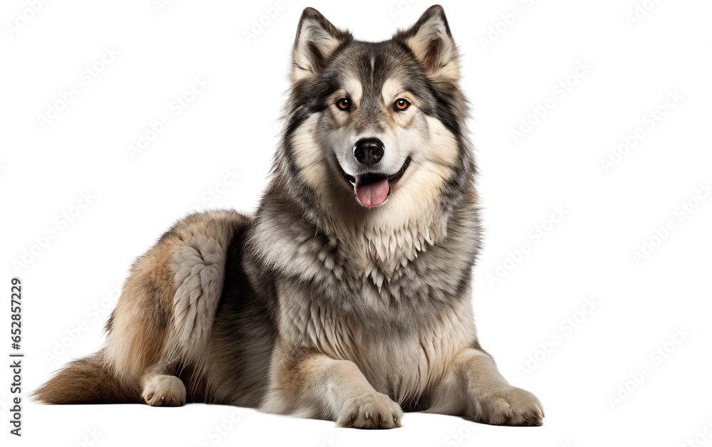 Alaskan Malamute Dog is Sitting Isolated on Transparent Background PNG. Generative AI