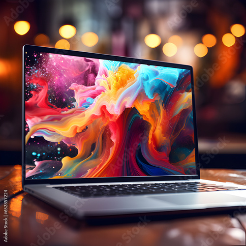 Creative laptop thinking for design using multi colors ultra-realistic. Generative AI.