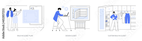 Walk-in closet layout abstract concept vector illustrations.