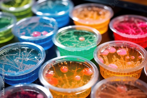 petri dishes showing bacteria cultures within a research lab setting