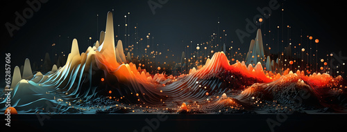 Rhythmic waves with lava mountain effect wide horizontal web banner photo