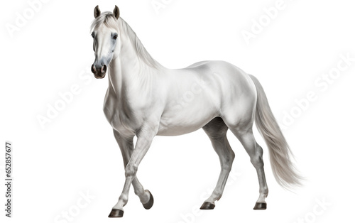 Arabian White Horse in Movement Isolated on Transparent Background PNG. Generative AI