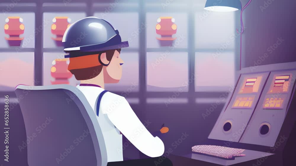 A character is shown inside a control room, trying to navigate a series ...