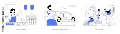 Farm products selling abstract concept vector illustrations.
