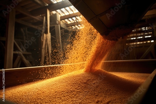 grain pouring from a hopper in a silo photo