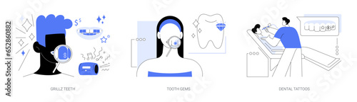 Dental jewelry abstract concept vector illustrations.