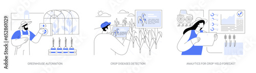 Smart farming technologies abstract concept vector illustrations.