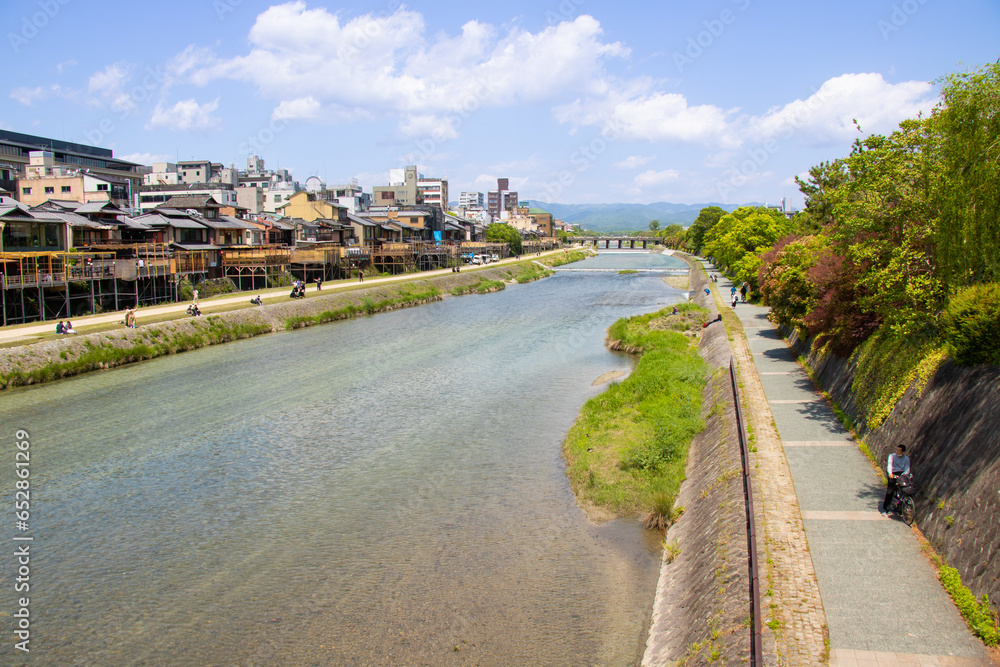 Kamogawa river in Kyoto, Japan on May 1st, 2022