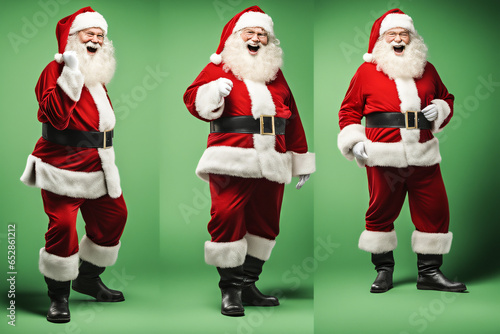 Set of three Santa Clauses on green background. Generative AI  © Victoria Key