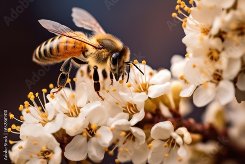 honeybee alighting on a flowering bush © Natalia