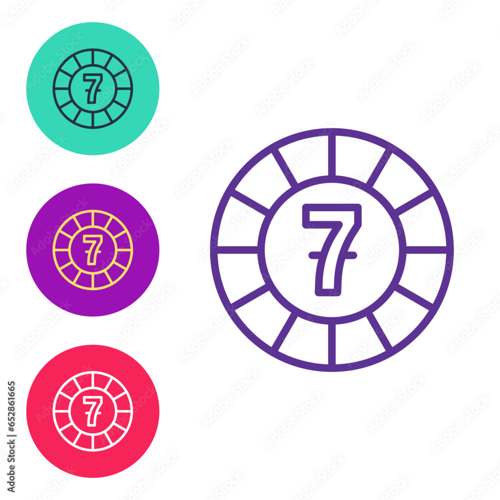 Set line Casino chips icon isolated on white background. Casino gambling. Set icons colorful. Vector Set line Casino chips icon isolated on white background. Casino gambling. Set icons colorful. Vector