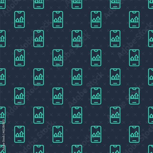 Green line Online sports betting icon isolated seamless pattern on blue background. Sport bet bookmaker. Betting online make money. Vector