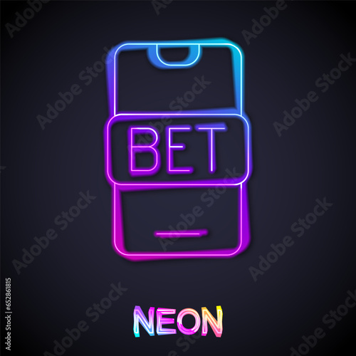 Glowing neon line Online sports betting icon isolated on black background. Sport bet bookmaker. Betting online make money. Vector