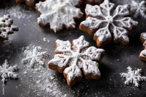 snowflake-shaped cookies covered in powdered sugar