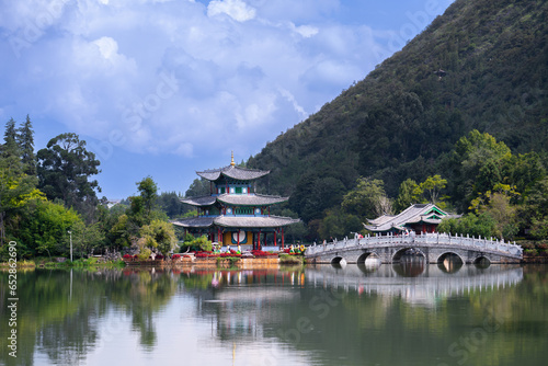 The Black Dragon Pool, Lijiang, Yunnan, China, is a famous pond in the scenic Jade Spring Park