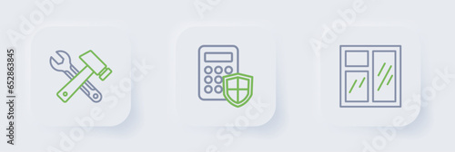 Set line Window in room, Security keypad access panel and icon. Vector