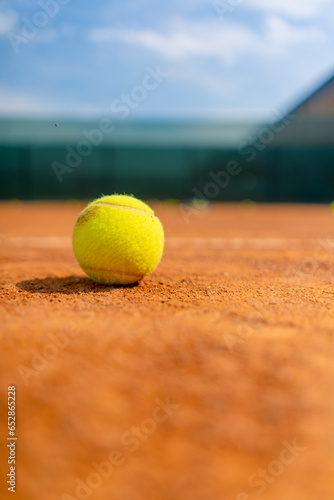 close-up sports equipment a small ball lies on an open ground orange court hobby competition sport © Guys Who Shoot