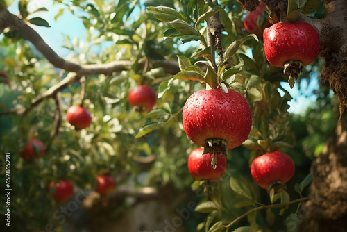 Pomegranate growing on a tree