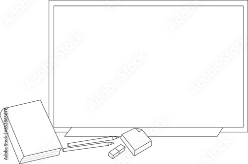 School tools coloring pages. Line drawn vector illustration. Coloring book education for children photo
