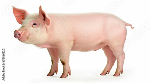 Pig isolated on white background with shadow.Organic food,organic pork,organic pig farming concept.