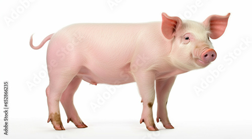 Domestic pig isolated on white background.Organic food,organic pork,organic pig farming concept.