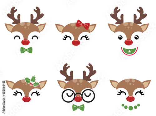Cutest reindeer family vector illustration with cute deer faces. Kids Christmas design isolated good for Xmas greetings cards, poster, print, sticker, invitations, baby t-shirt, mug, gifts.